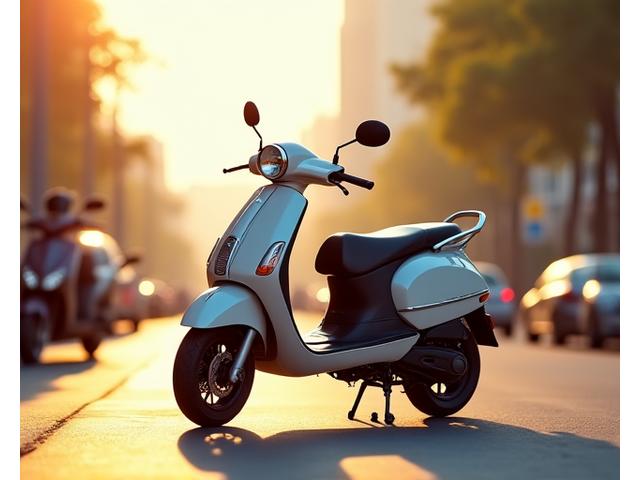 Modern scooter parked on a vibrant city street in India, symbolizing urban mobility