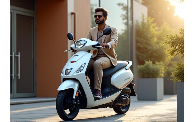 Real estate agent showing properties to clients via scooter