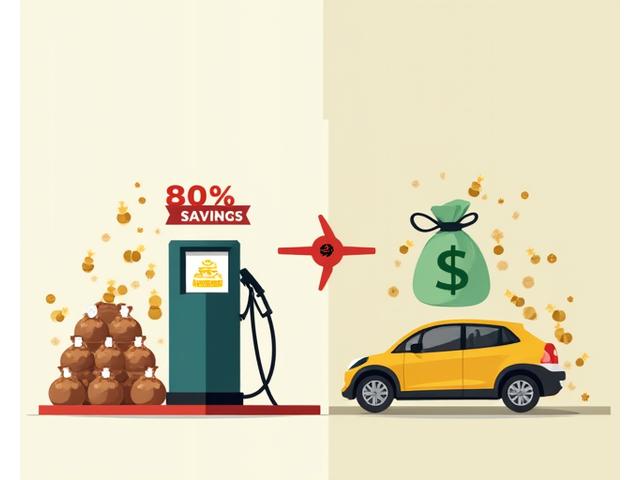 Infographic showing a comparison chart with money bags for electric scooters and fuel pumps for petrol scooters, highlighting cost efficiency.