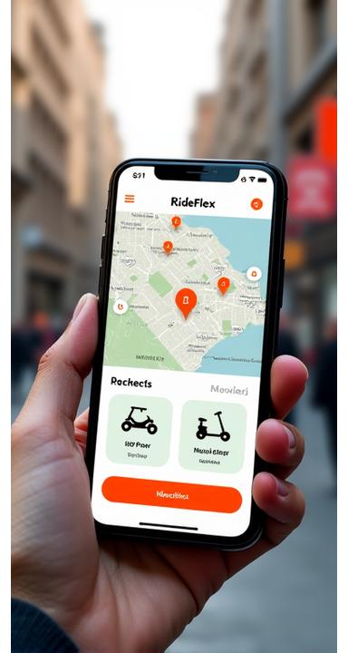 RideFlex mobile app interface with booking screen