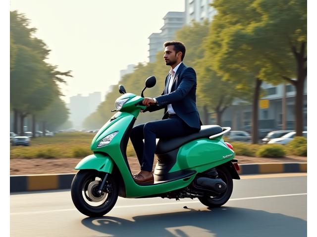 Business professional riding a scooter through city streets, ideal for daily commutes.