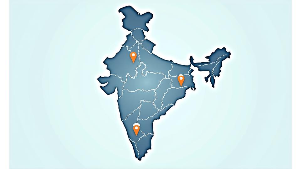 Stylized map of India with university campus icons highlighted, indicating RideFlex's extensive service coverage for students nationwide.