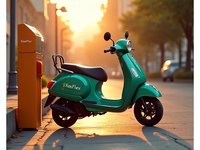 A RideFlex scooter neatly parked at a designated return point in an Indian city, with clear signage for drop-off.